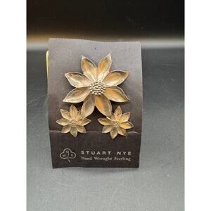 VTG Stuart Nye Sterling Flower Brooch & Earring Set, New